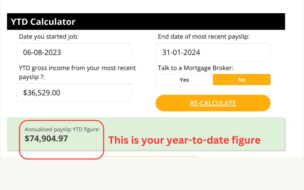 Sample YTD Calculator result.