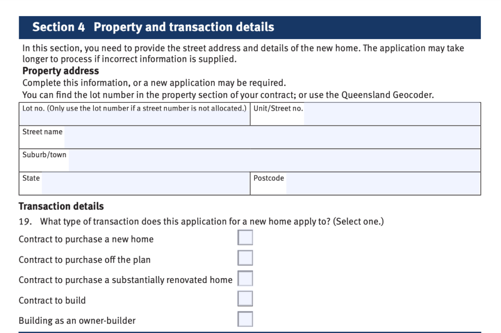 First Home Owners Grant Application Section 4