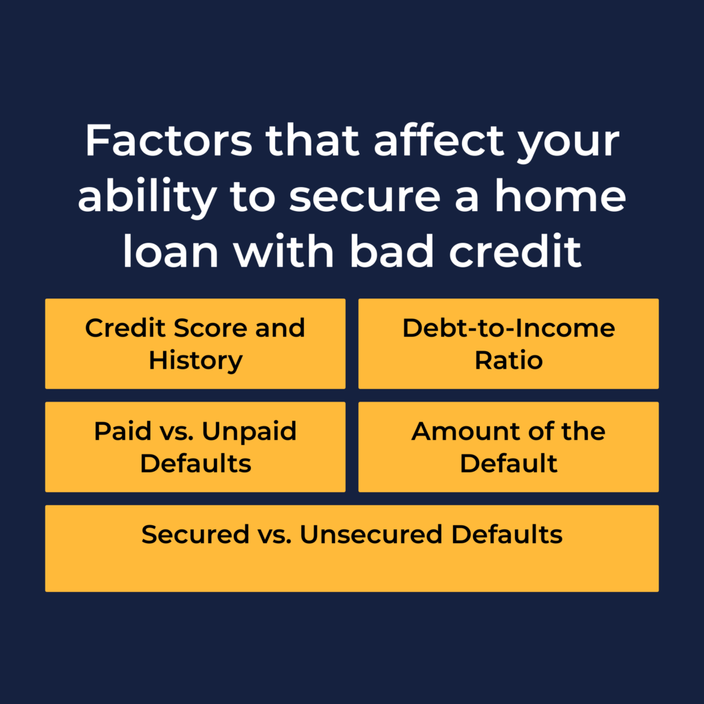 Factors that affect your ability to get a home loan with bad credit.