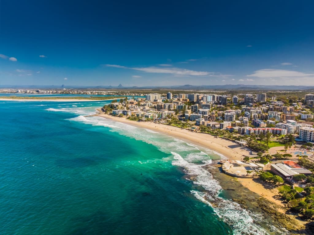 aerial view of caloundra, one of the best suburbs on the sunshine coast